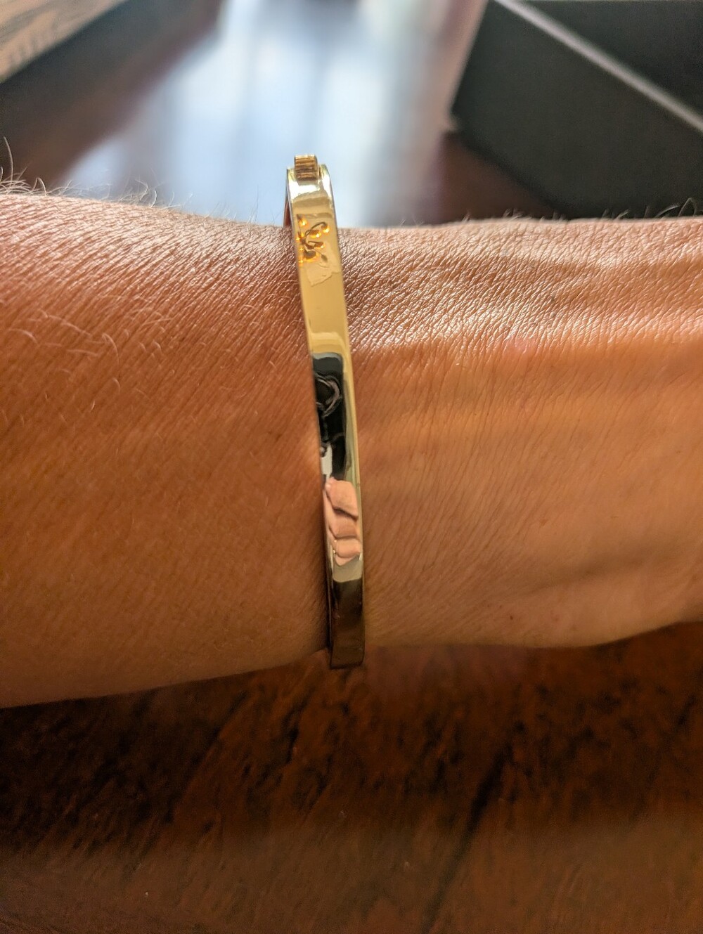 Silver Bangle Bracelet with Black Enamel Clover Motif - Picture 5 of 8